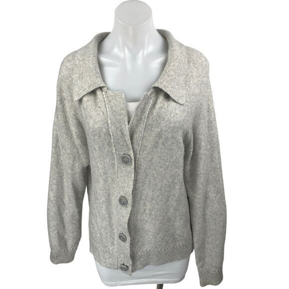 Tahari Women's Gray Long Sleeve Collared Button Up Cardigan Sweater Top Size XL - Picture 1 of 4